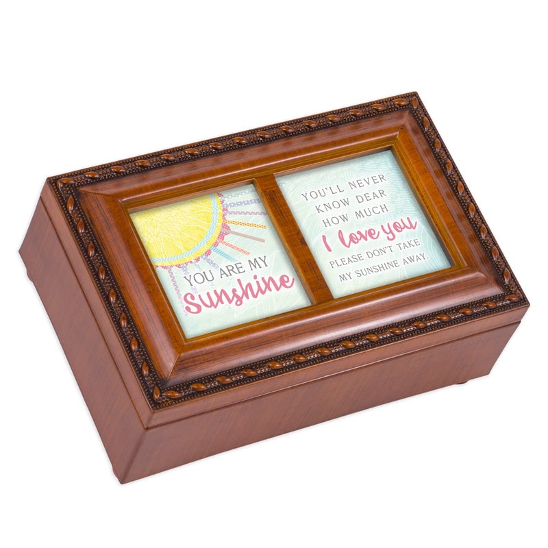 Cottage Garden Never Know How Much Love You Woodgrain Rope Trim Petite Music Box Plays You are My Sunshine - Image 1